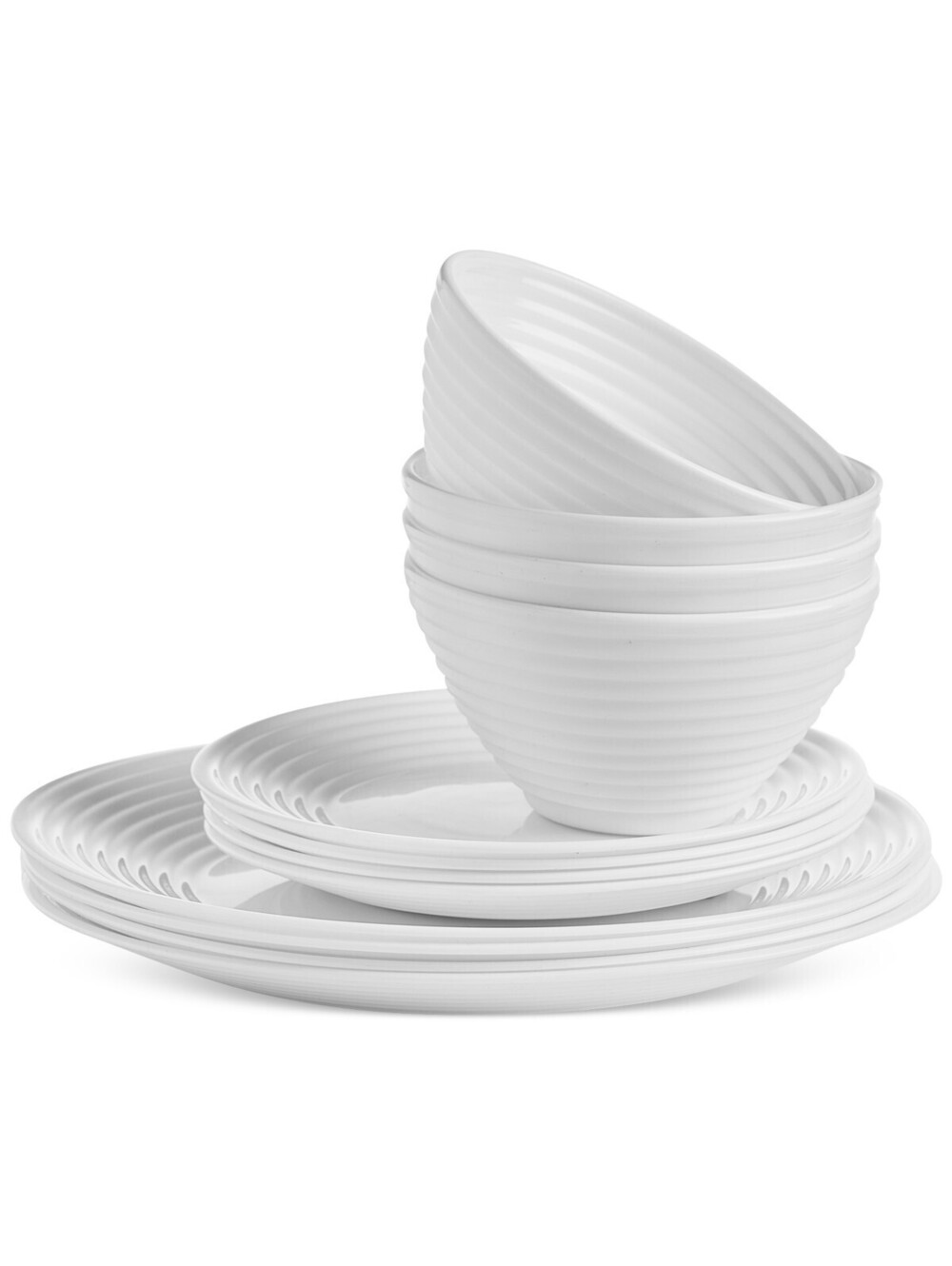 92$ Arch Studio Opal Glass Spiral 12 Pieces Dinnerware Set Service for 4 White